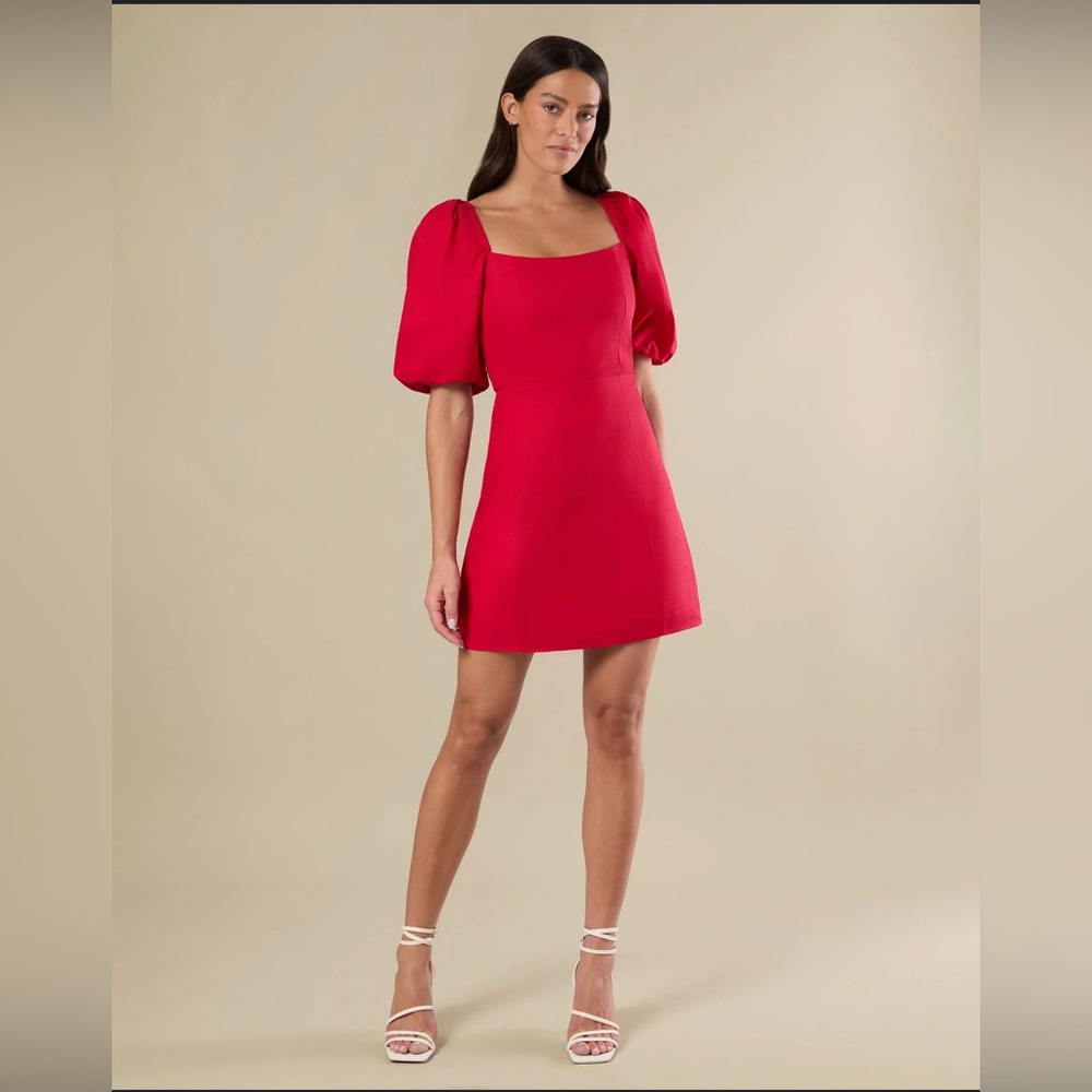 NWT Rachel Parcell puff sleeve linen mini Dress red size S